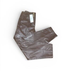 Brown Crocodile Pattern faux leather Pants